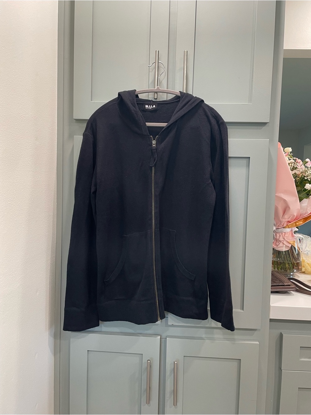 Men's cashmere Black Zip-Up Hooded Cardigan Sweater
